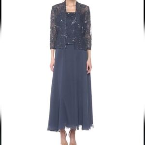 Emma Street 2 Piece Lace Jacket Dress in Charcoal Size 14W Style ES96540